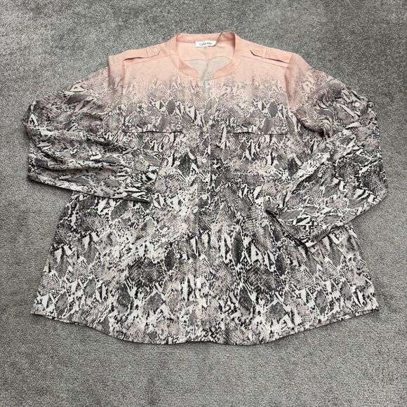 Calvin Klein Snake Print Button Down Tunic Blouse Womens XL Pink Sheer Top NWOT - Picture 1 of 14